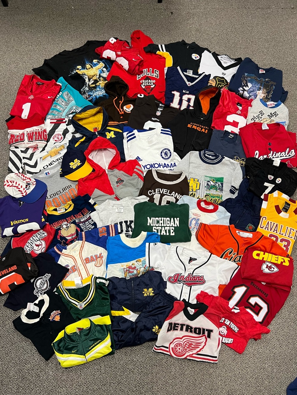 50 Piece Kids/Youth Vintage & Modern Sports Clothing lot